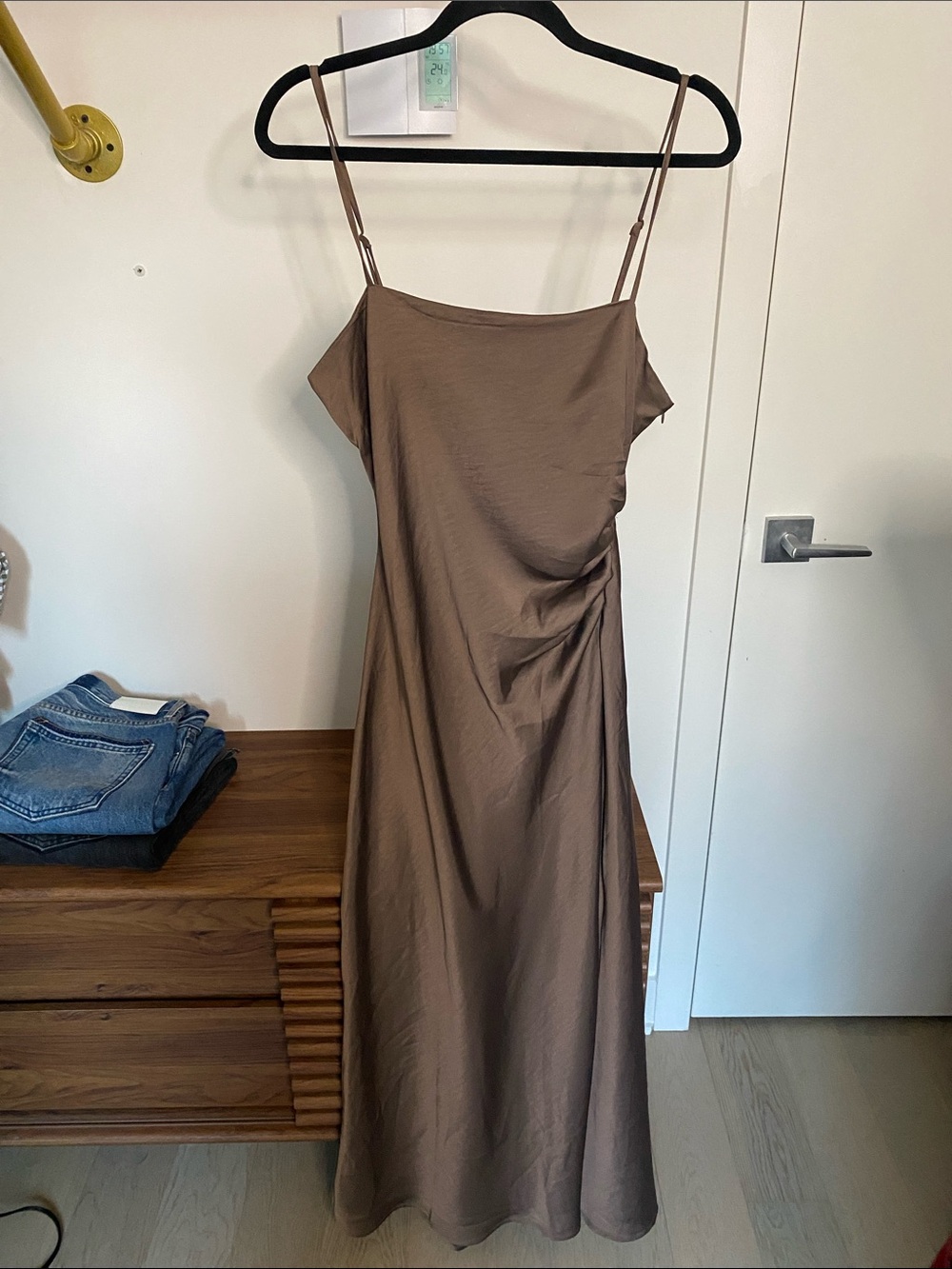 House of Harlow 1960 Brown Satin Slip Maxi Dress - Size L